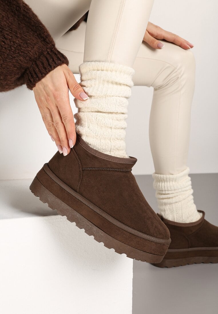 Brązowe Śniegowce Vices z Krótką Cholewką Ocieplone Futerkiem Grelfedi