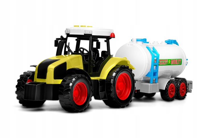 TRAKTOREK Z PRZYCZEPĄ Cysterna na baterie DŹWIĘKI klakson high speed