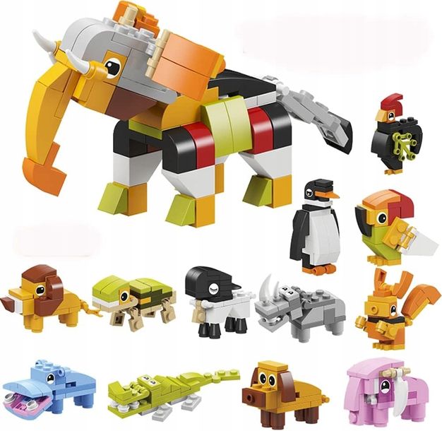 Klocki Konstrukcyjne Zwierzęta 12w1 Animals Słoń Papuga Kalendarz Adwentowy