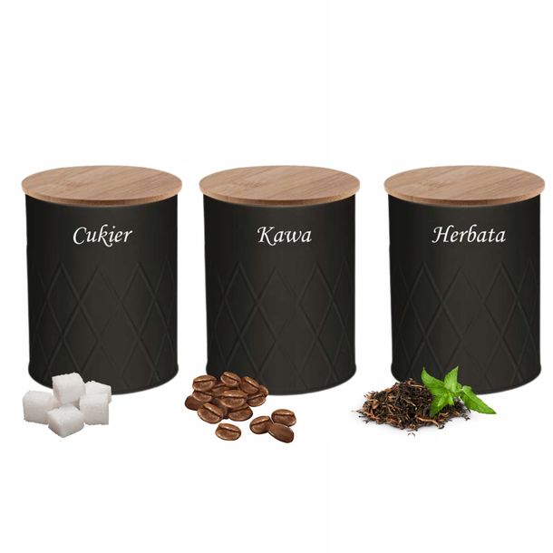 Zestaw Pojemników Komplet Kawa Herbata Cukier Pojemniki Kawa Herbata Cukier