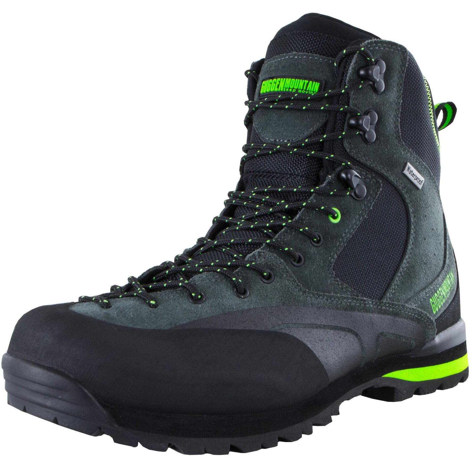 GUGGEN MOUNTAIN HPM55 Męskie buty trekkingowe i turystyczne Buty trekkingowe Buty outdoorowe wodoodporne z membraną i zamszem Kolor czarno-zielony EU 46