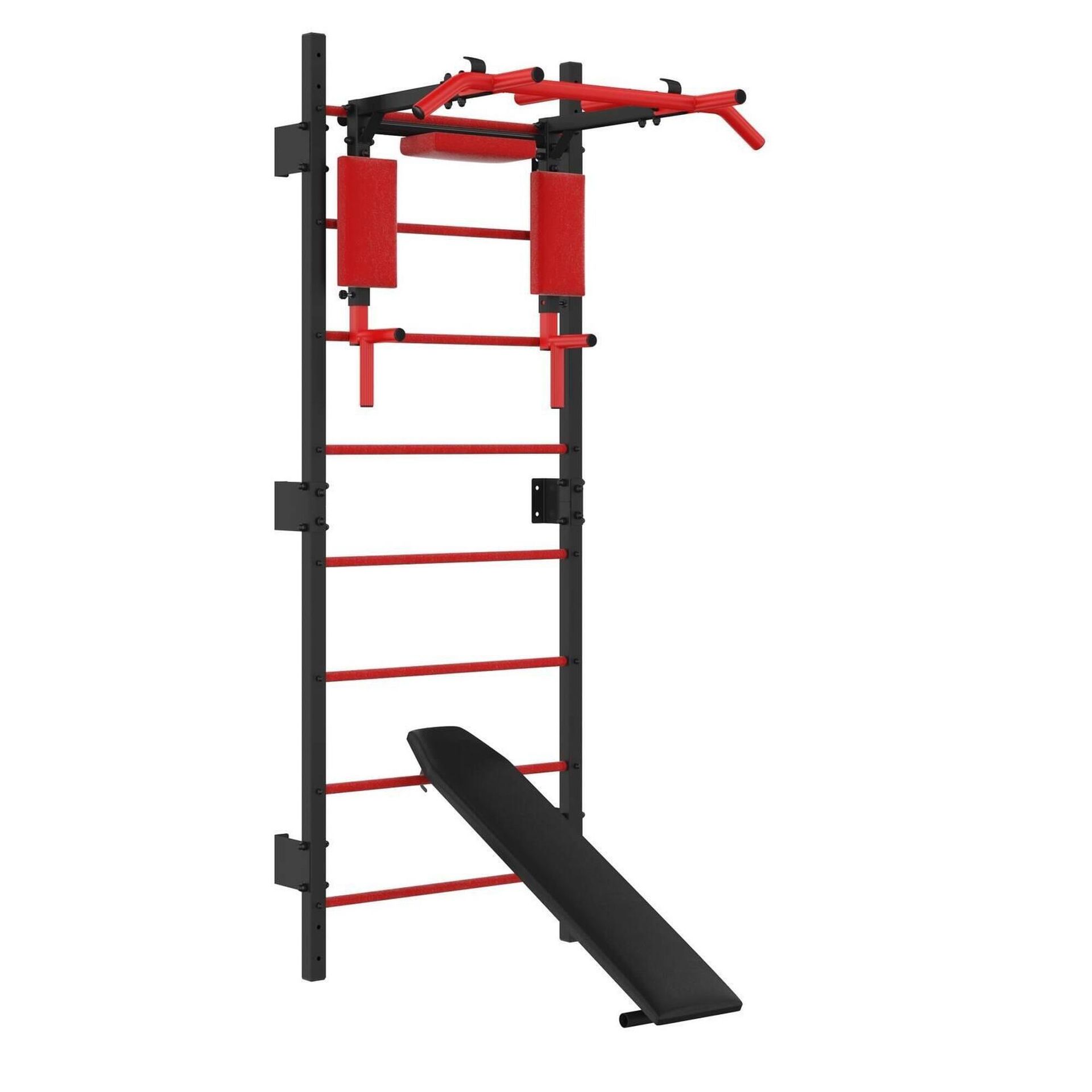Drabinka gimnastyczna metalowa UNDERFIT 228 x 110 cm z drążkiem, poręczami 2w1 i ławką