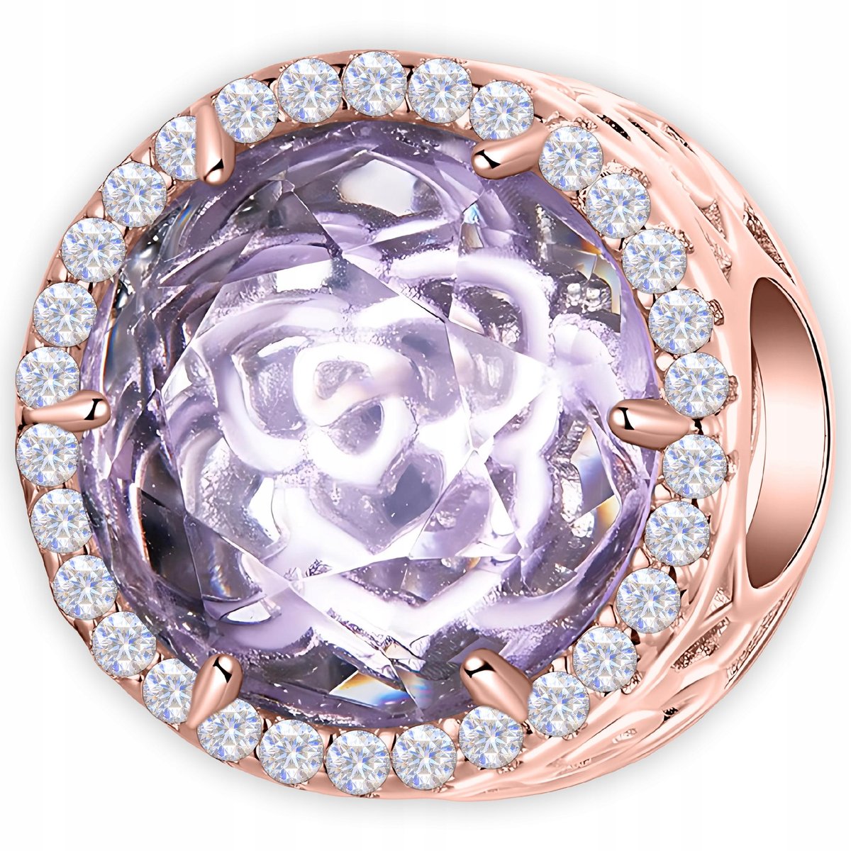 CHARMS RÓŻOWY Koralik POZŁACANY 750 Fioletowy Okrągły Kryształ SREBRO 925