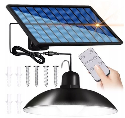 ŻYRANDOL SOLARNY LED LAMPA WISZĄCA SOLARNA ZESTAW PILOT WODODPORNA SOLIDNA