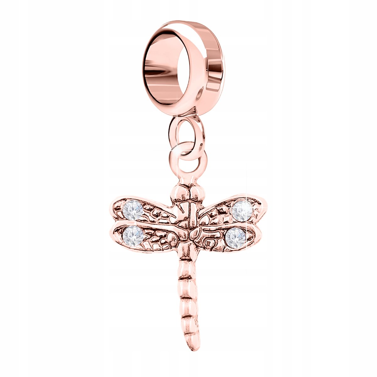 Różowy CHARMS Ważka Robak Robaczek zawieszka z Cyrkoniami beads srebro 925
