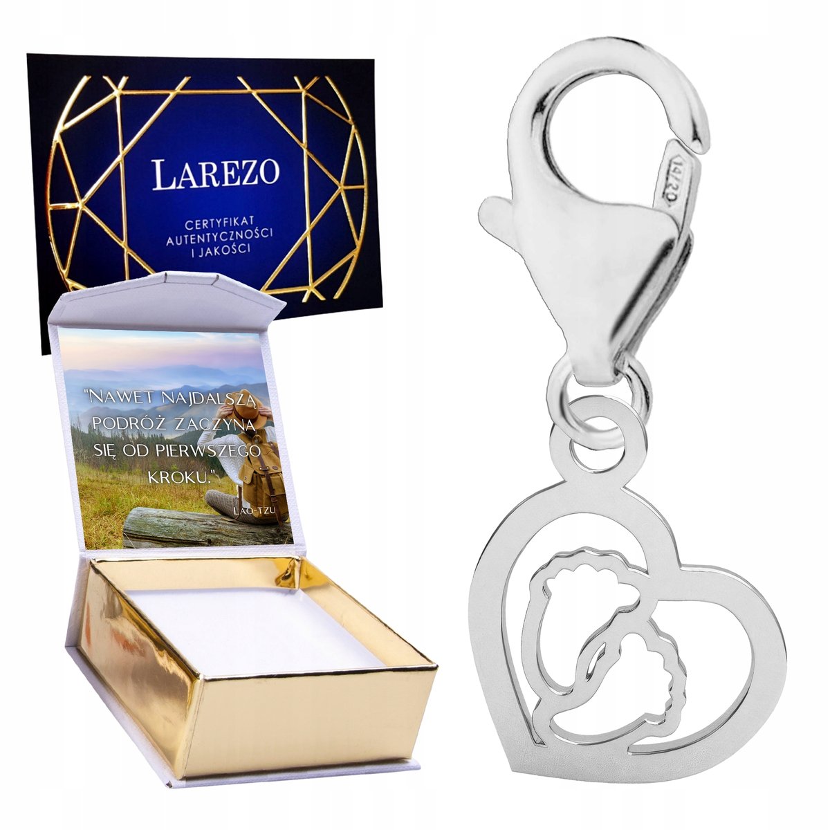 ZAWIESZKA SREBRNA 925 Wisząca Serce Serduszko ze Stópkami Dziecka NADRUK