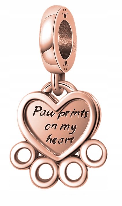 Charms Łapka Psa Serce różowe złoto srebro 925