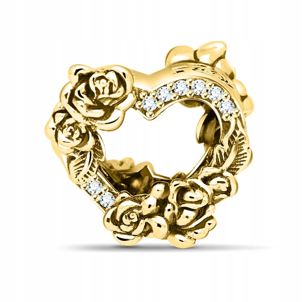 Charms złoty Serce Róża Kwiat Heart srebro 925