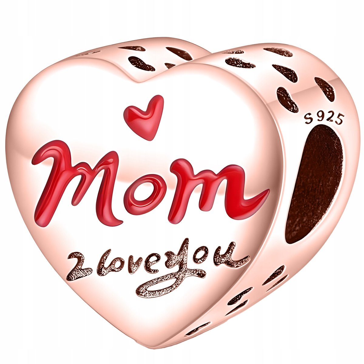Różowy CHARMS Serce Kocham Cie Mamo Mom I Love You w Sercu srebro 925