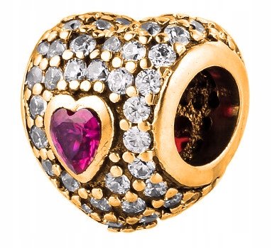 Charms złoty Serce w Cyrkonie srebro 925