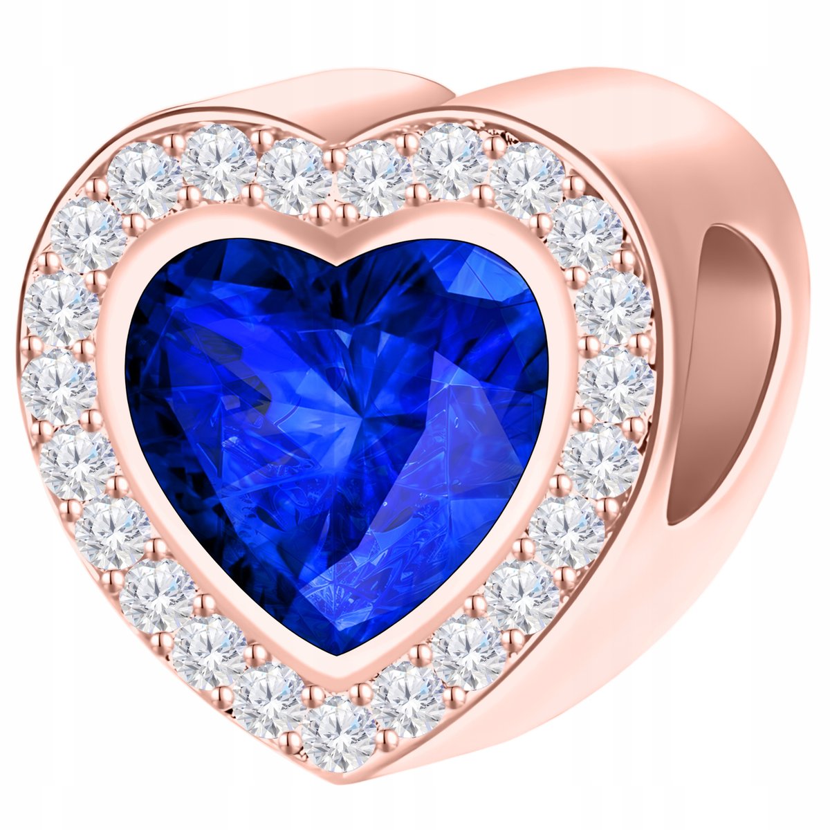 Charms Różowy 925 Niebieskie Serce Kryształ z Cyrkoniami Serduszko Love 18K
