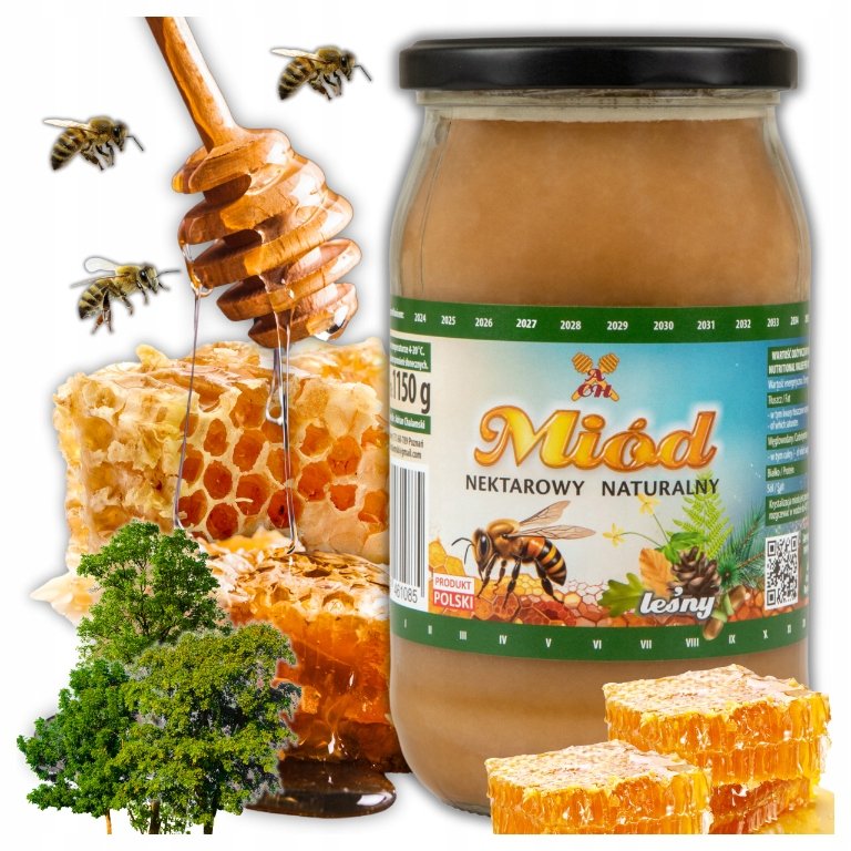 Miód Leśny Naturalny Świeży Pasieka Nektarowy Zbiór 2024 1150G Polski