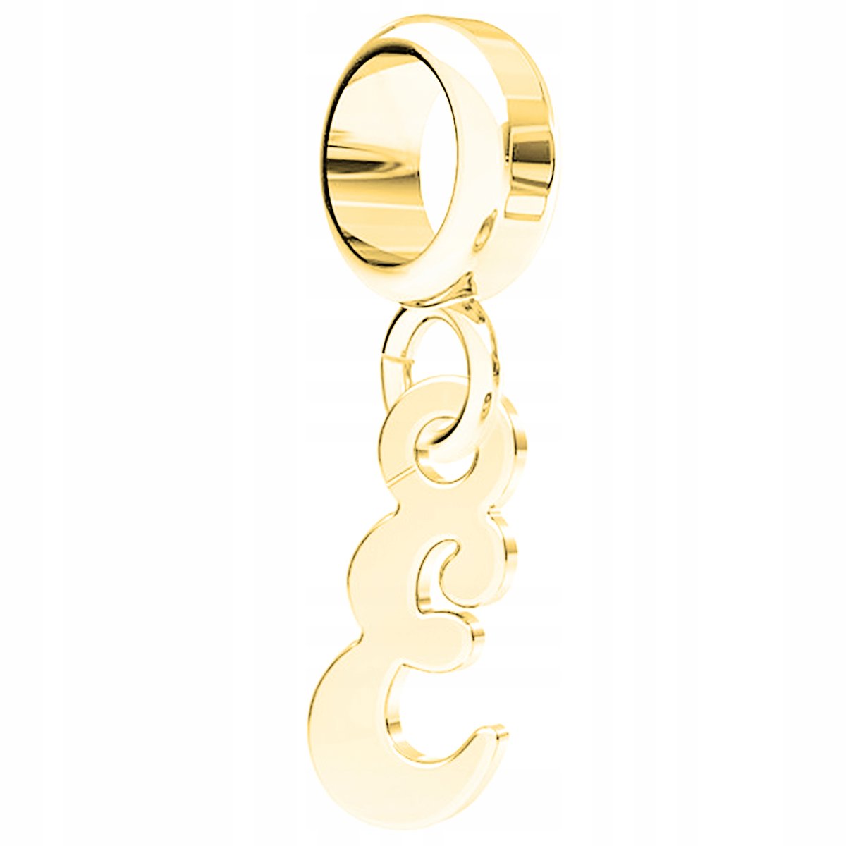 Charms złoty wiszący Literka E srebro 925