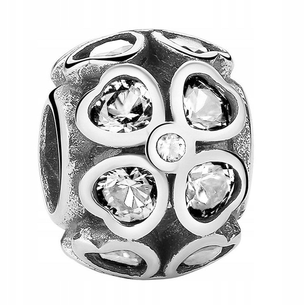 Charms srebrny Kwiatek Cyrkonie Flower srebro 925
