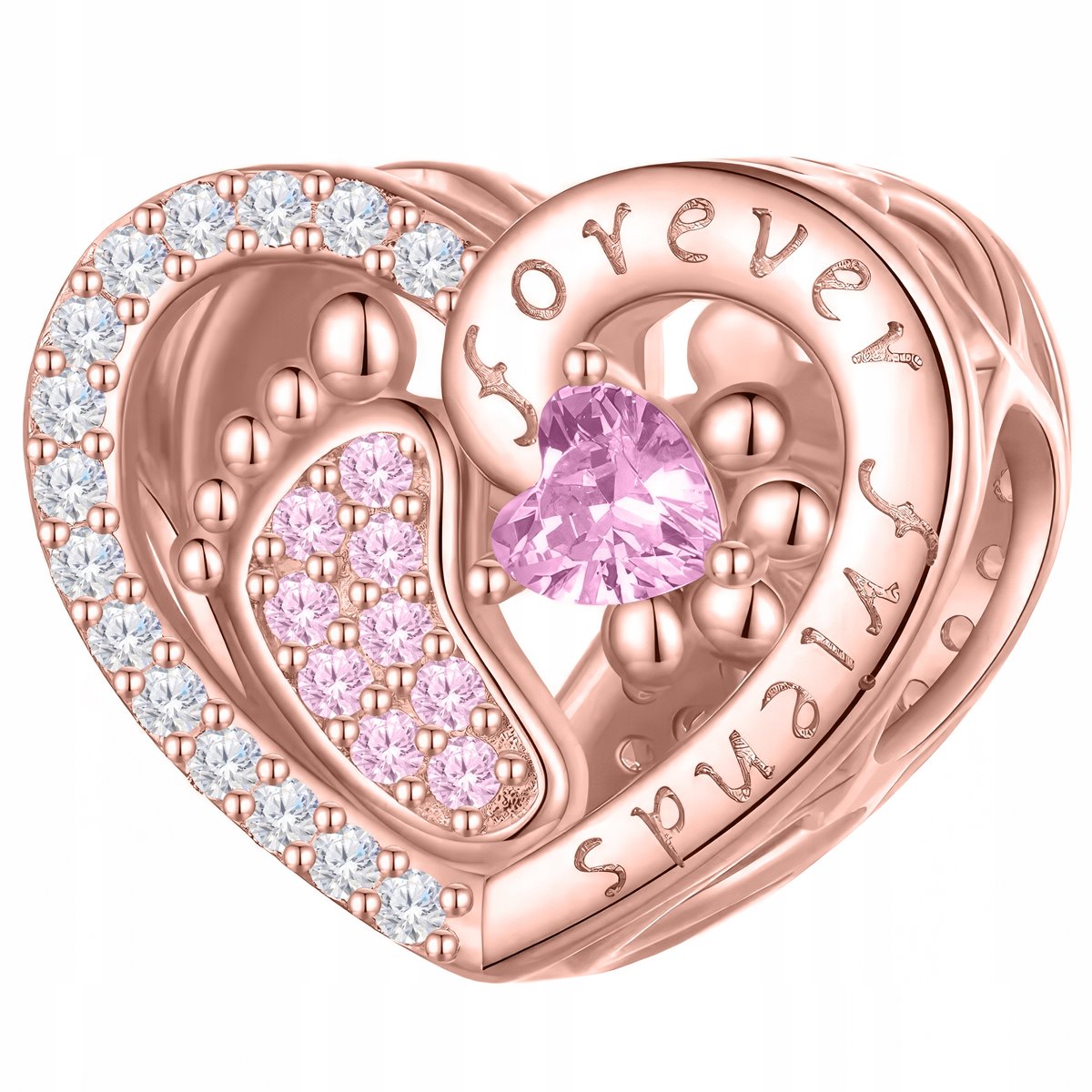 Pozłacany Charms Serce Stopy Stópki Forever Friends Bff Cyrkonie SREBRO 925