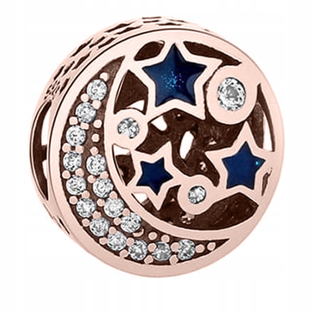Charms różowe złoto Moon Księżyc Stars Gwiazdy 925