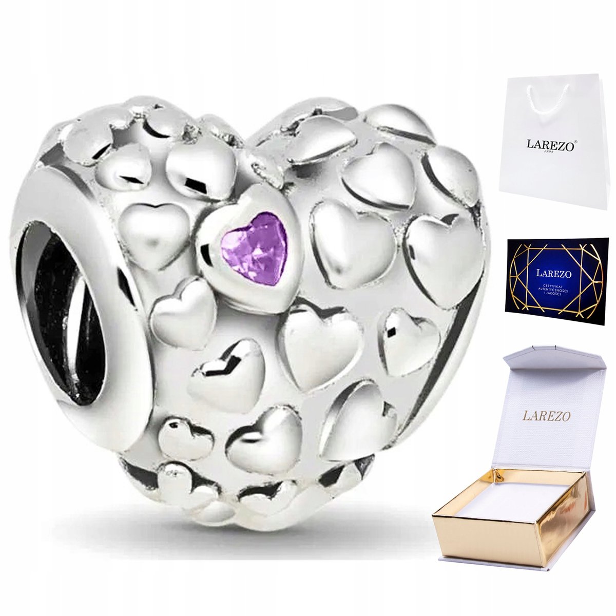 CHARMS SREBRNY Koralik z Sercami Serce Mom in Million Heart Mama SREBRO 925