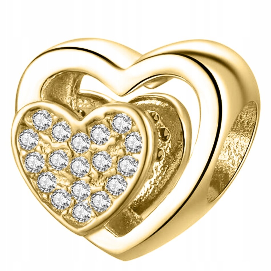Charms Serce cyrkonie złoty srebro 925