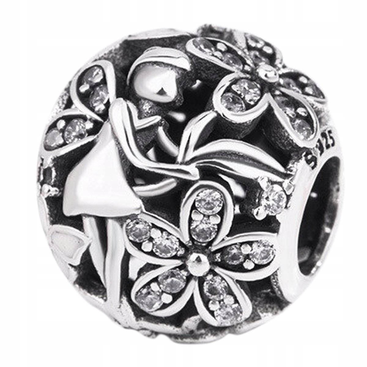 Charms wróżka kwiaty cyrkonie srebro 925
