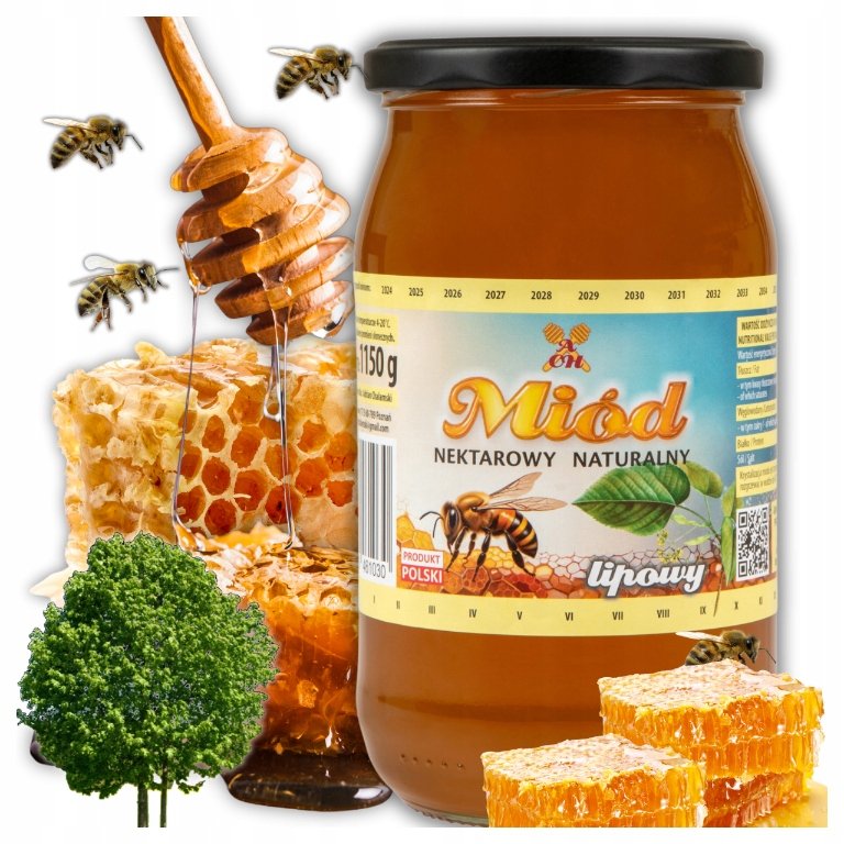 Miód Lipowy Naturalny Świeży Polski Aromatyczny Pasieka 1150G Zbiór 2024