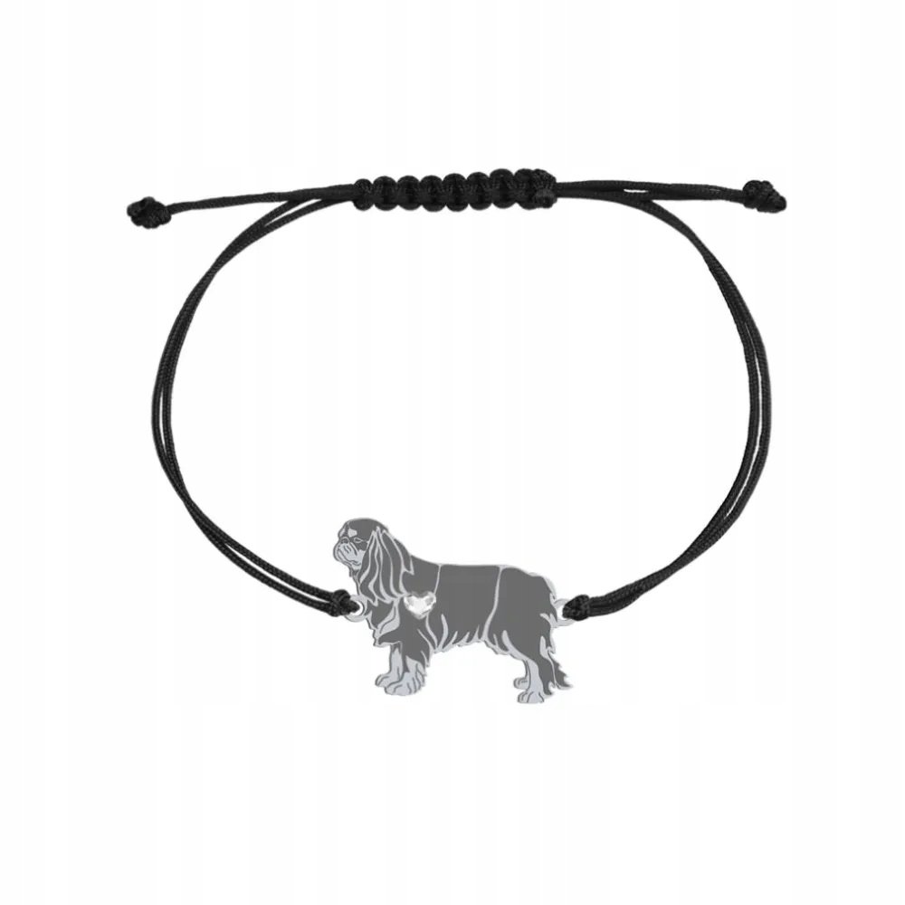 Bransoletka Srebrna z King Charles Spaniel 925 na sznurku Biżuteria GRAWER