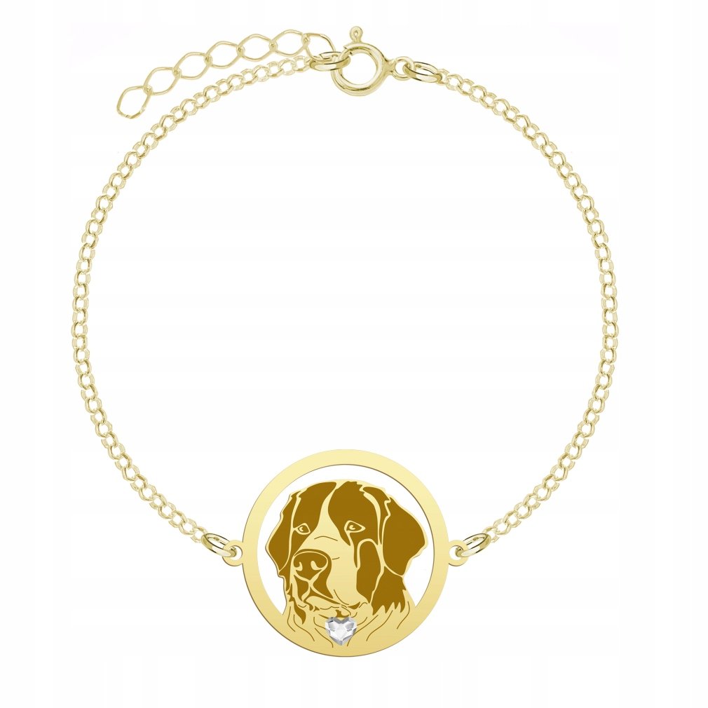 Bransoletka Złota z psem Landseer 925 Prezent Łańcuszek Biżuteria GRAWER