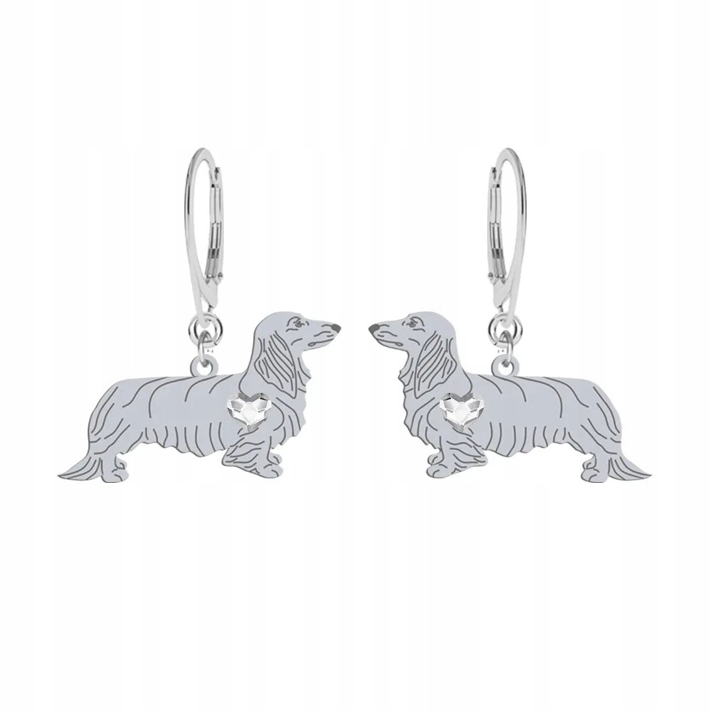 Kolczyki Srebrne z Jamnik Długowłosy 925 Biżuteria Kobieta Prezent GRAWER