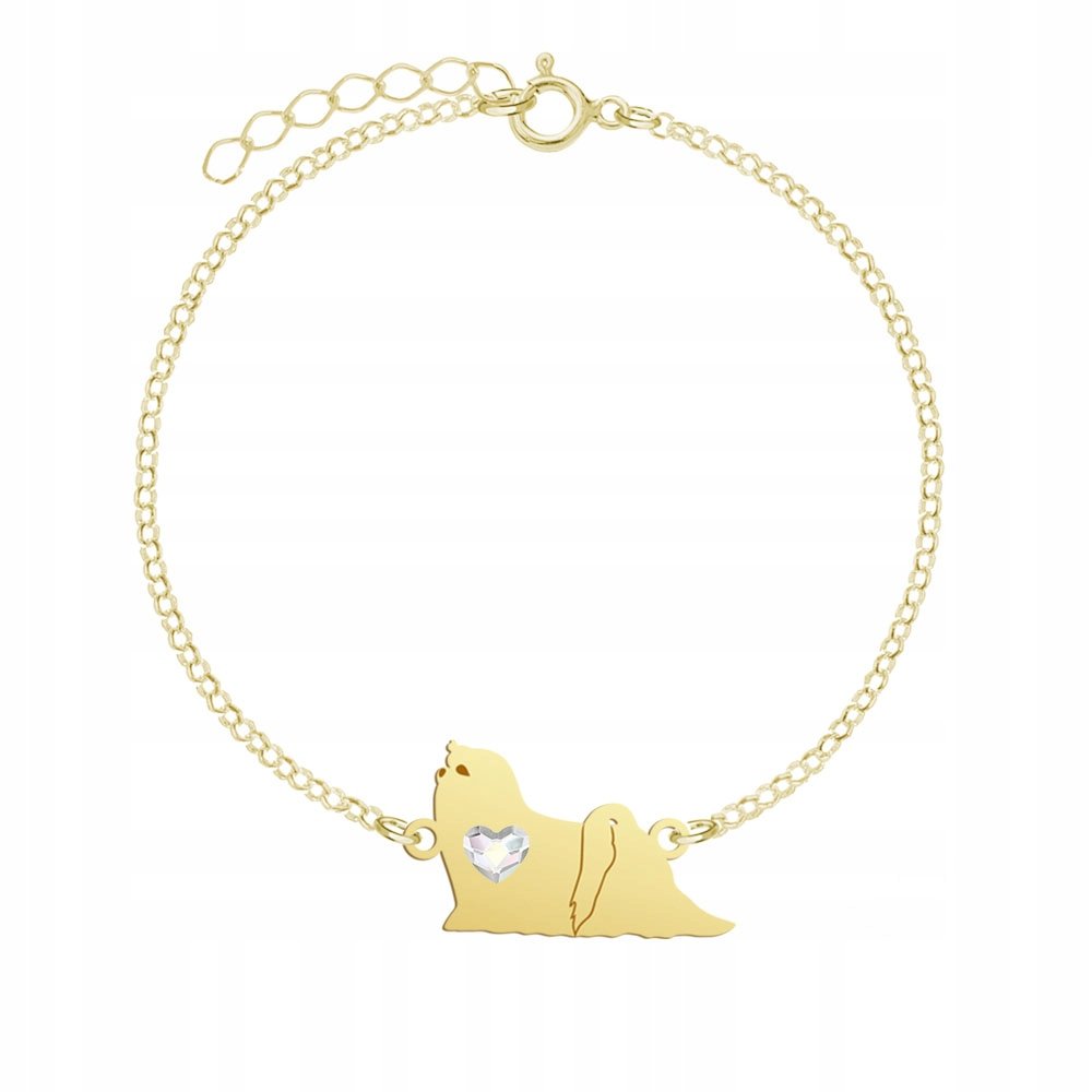 Bransoletka Złota z psem Maltese 925 Łańcuszek Kobieta Prezent GRAWER