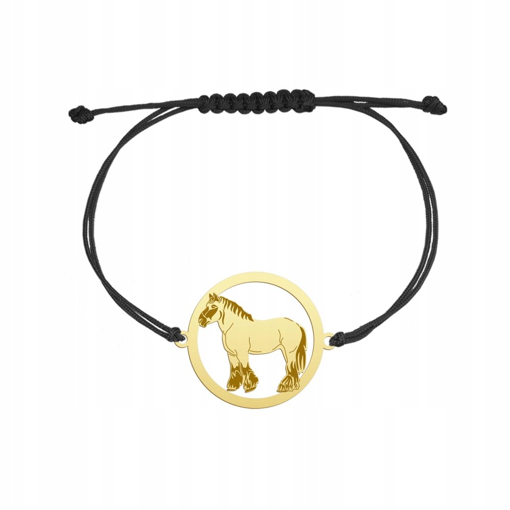 Bransoletka Złota z Koniem Belgijskim 925 sznurek Prezent Kobieta GRAWER