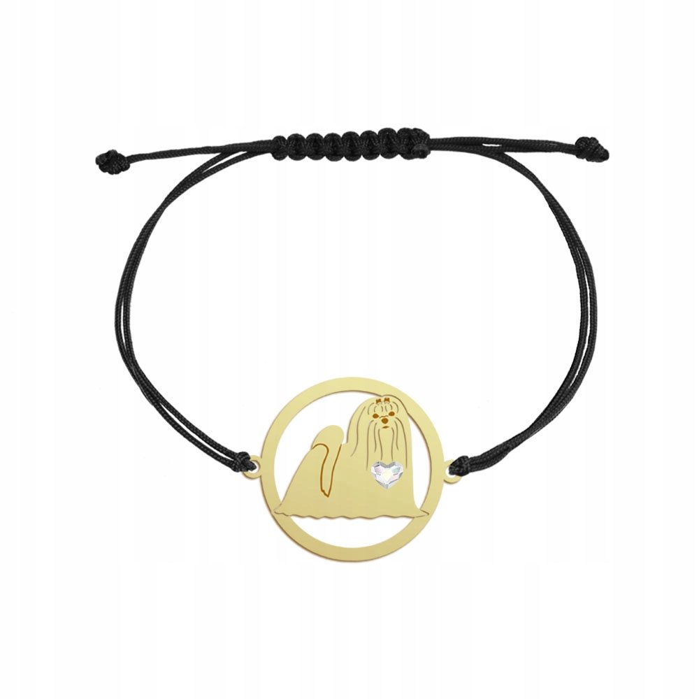 Bransoletka Złota z psem Maltańczyk sznurek 925 Biżuteria Prezent GRAWER