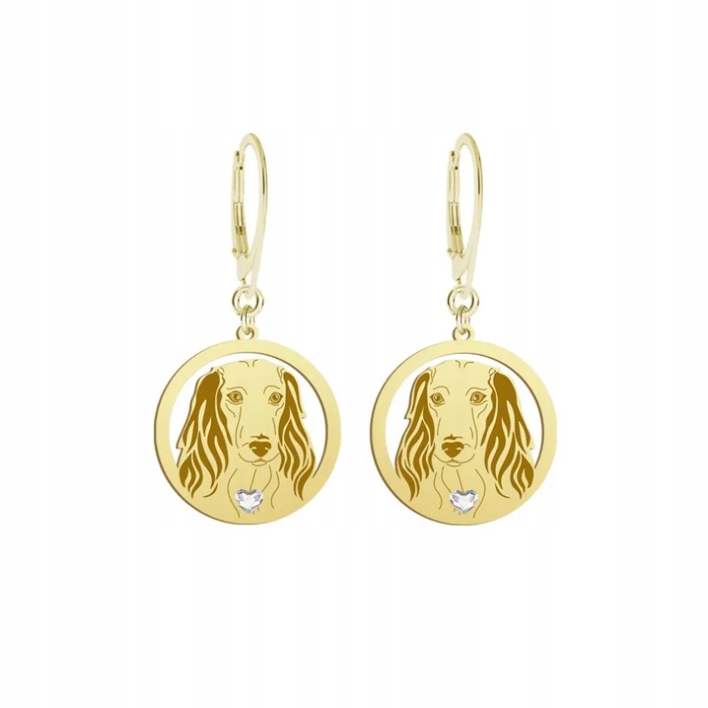 Kolczyki Złote z Jamnik Długowłosy 925 Prezent Biżuteria Kobieta GRAWER