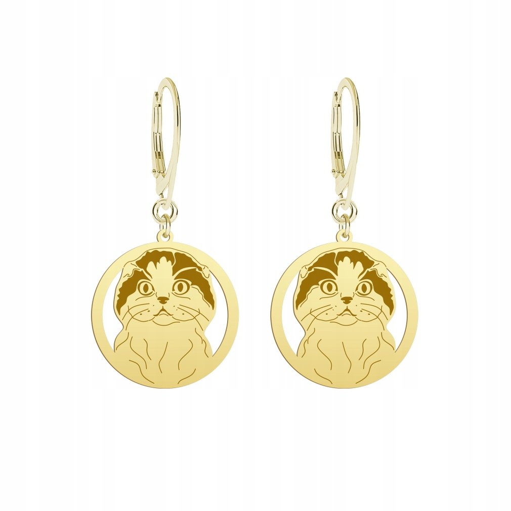 Kolczyki Złote Kot Szkocki Zwisłouchy 925 Prezent Biżuteria Prezent GRAWER
