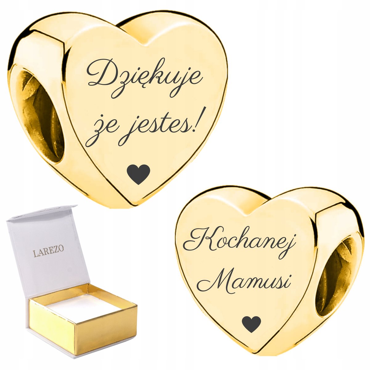 ZŁOTY CHARMS 925 Serce Love z Grawerem KOCHANEJ MAMUSI DZIĘKUJE ŻE JESTEŚ