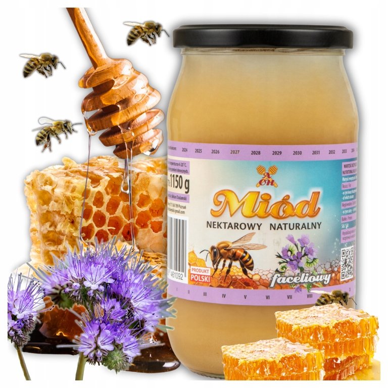 Miód Faceliowy Naturalny Swieży Pasieka z Polski 1150G Nektarowy Zbiór 2024