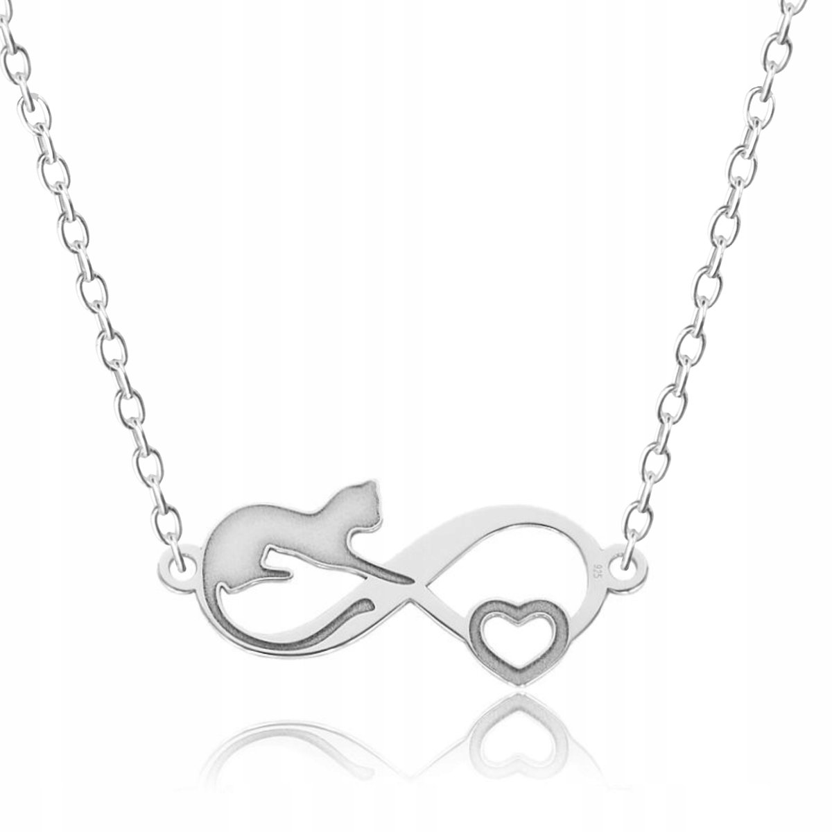 Łańcuszek srebrny naszyjnik 925 Kot Kotek Serce