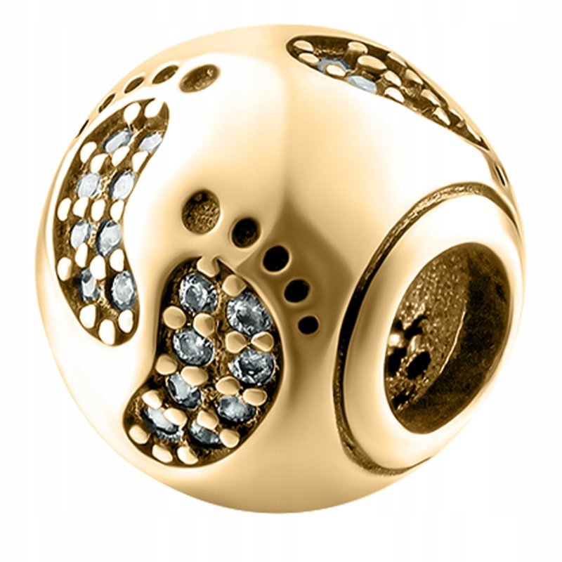 Charms złoty stópki dziecko Serce srebro 925