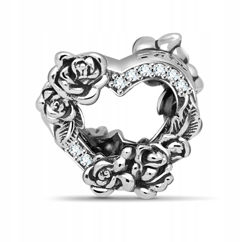 Charms Serce Róża Kwiat Heart srebro 925