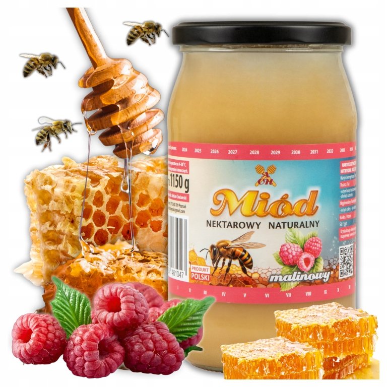 Miód Malinowy Naturalny z Polskiej Pasieki Świeży Nektarowy 1150G 2024