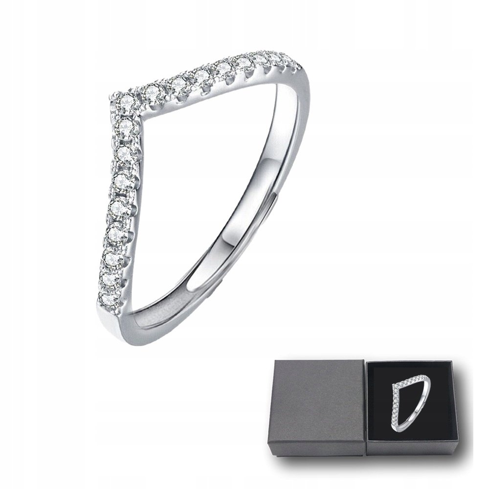 Pierścionek Damski Srebrny Kryształki Regulowany Stylowy Idealny Na Prezent