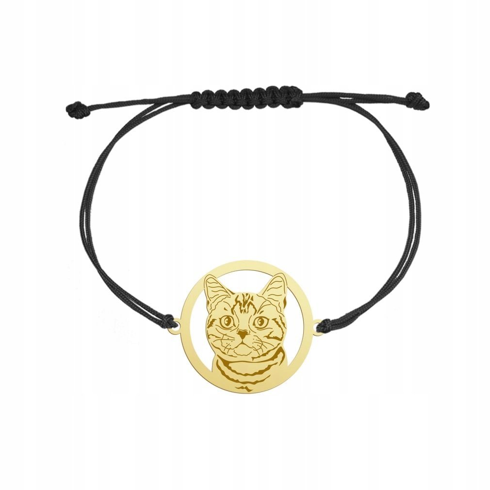 Bransoletka Złota z Kotem American Shorthair 925 sznurek Biżuteria GRAWER