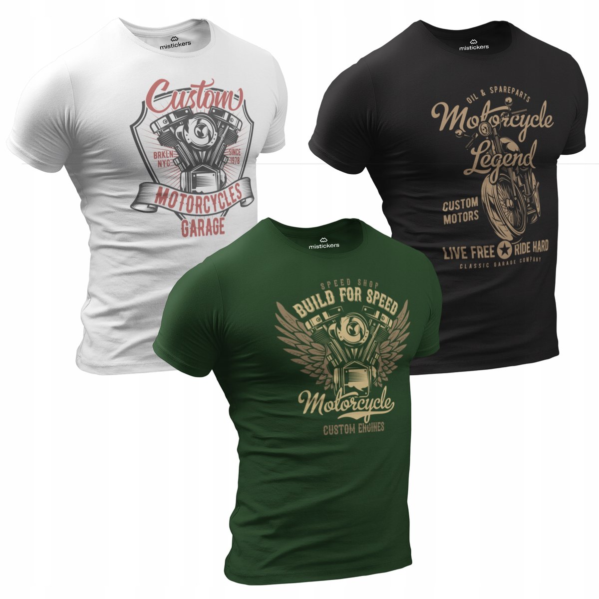 Koszulki motocyklowe 3pak T-shirt męski zestaw komplet 100% bawełniane 3szt