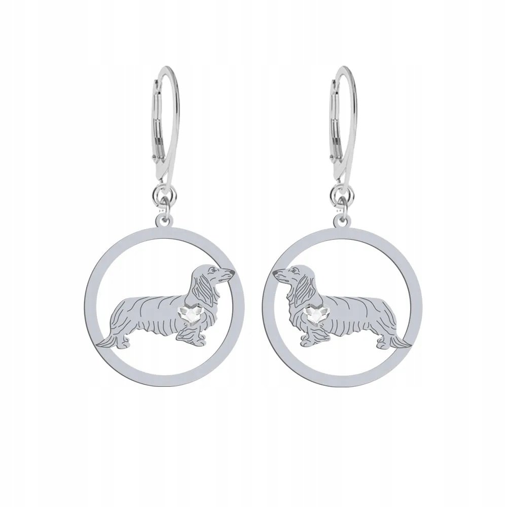 Kolczyki Srebrne z Jamnik Długowłosy 925 Biżuteria Kobieta Prezent GRAWER