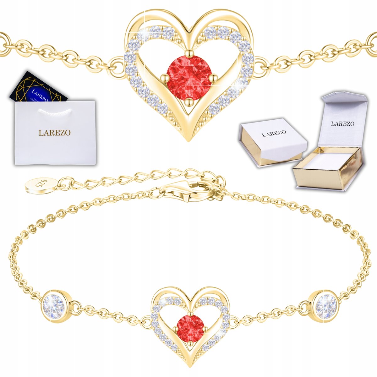 Złota Bransoletka Damska z Sercem POZŁACANA 585 Lśniące Cyrkonie SREBRO 925