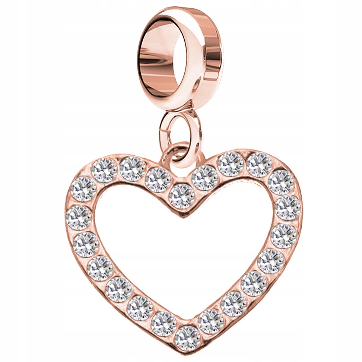 Charms Serce Cyrkonie różowe złoto srebro