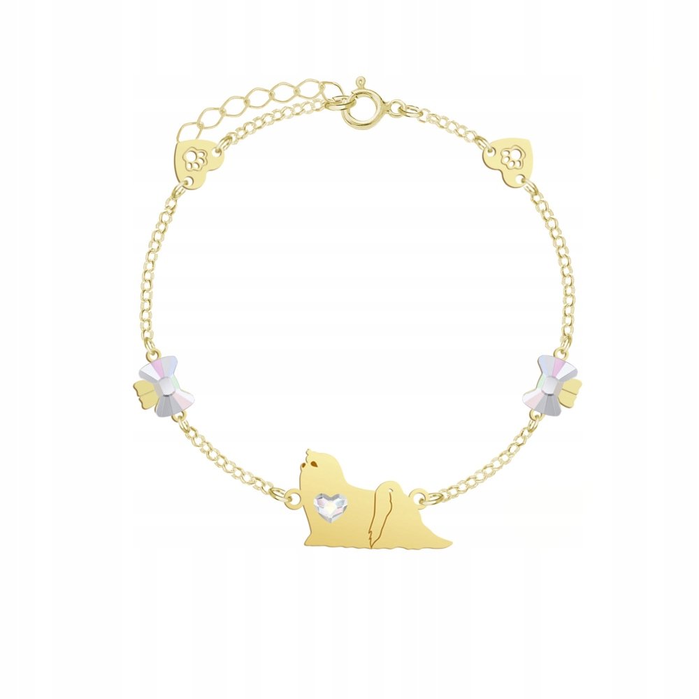 Bransoletka Złota z psem Maltese 925 Łańcuszek Prezent Kobieta GRAWER