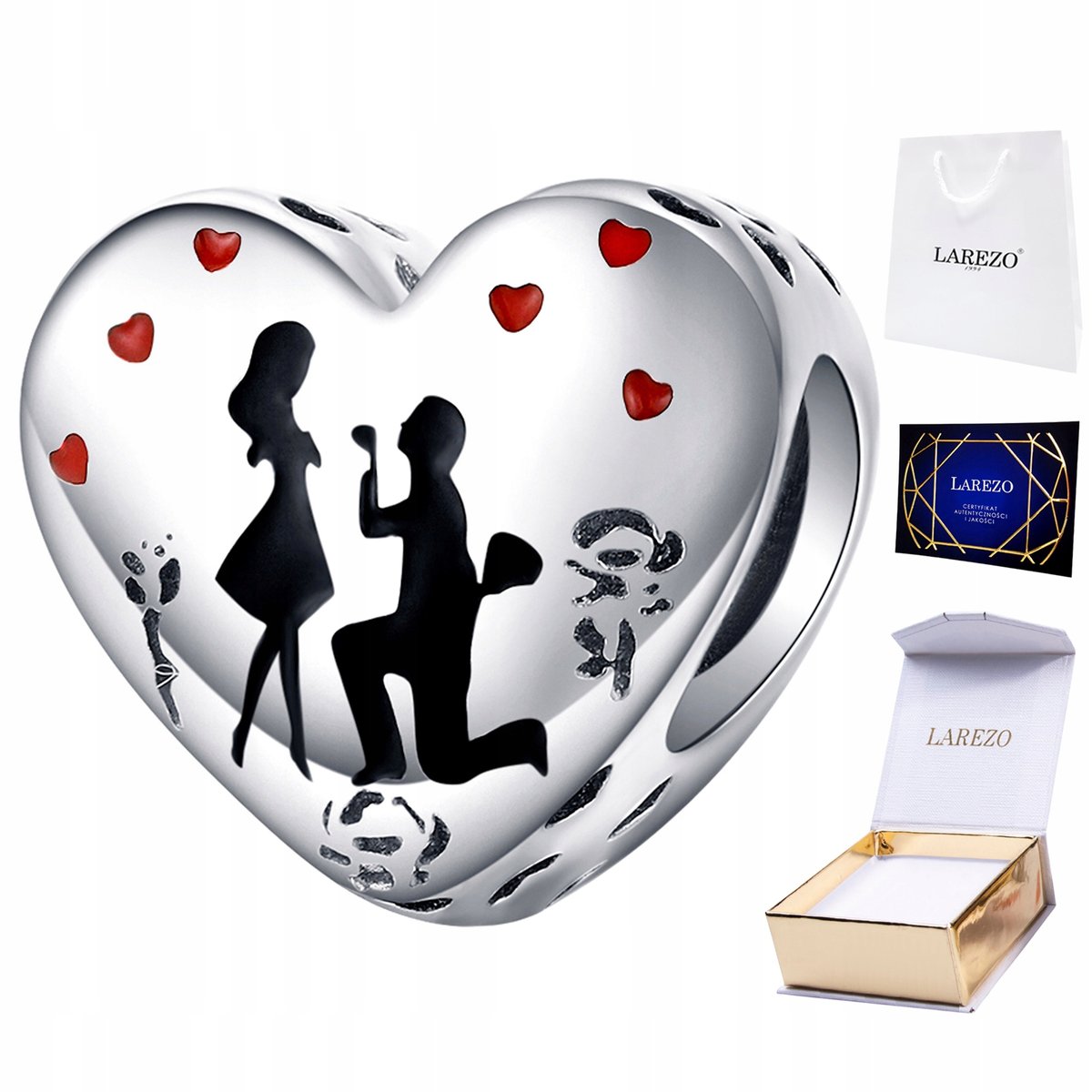 CHARMS SREBRNY Serce Zaręczyny Love Serduszko Zakochani Para SREBRO 925