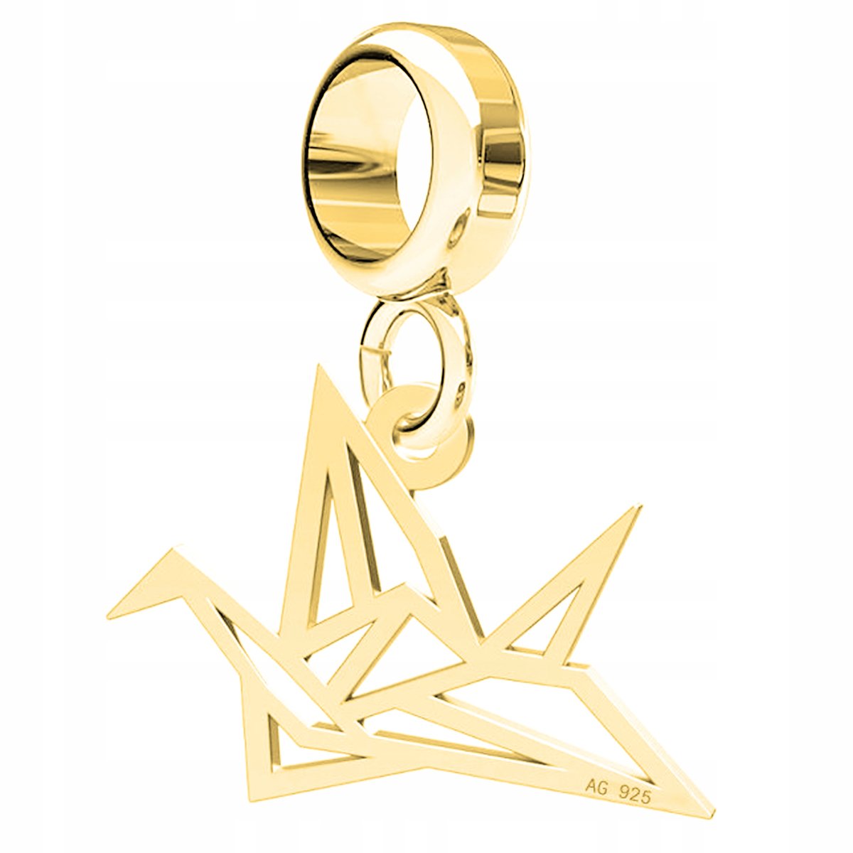 Charms złoty wiszący Ptak Origami srebro 925