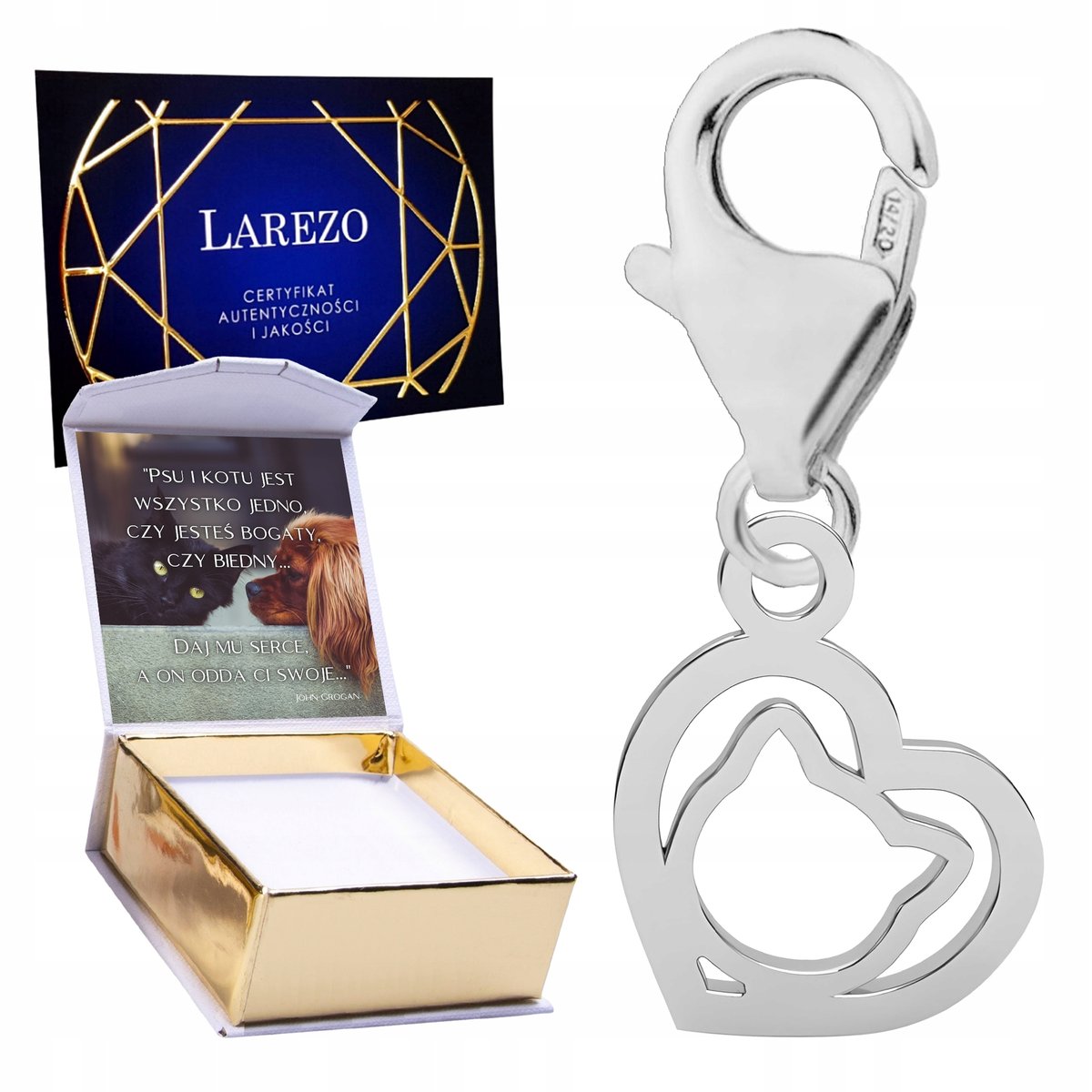 ZAWIESZKA SREBRNA 925 Wisząca Serce z Kotkiem Kotem Kot Głowa Kota NADRUK