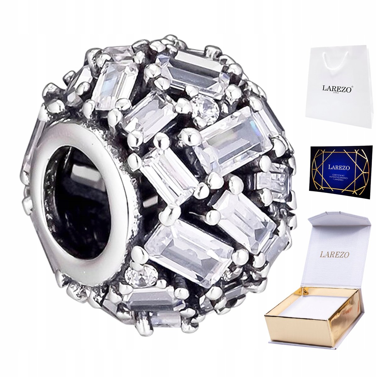 CHARMS SREBRNY Kulka z Cyrkoniami Koralik Kula Cyrkonie Kamienie SREBRO 925