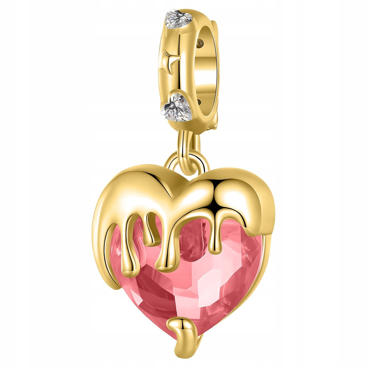 Złoty Charms Wiszący Czerwone Serce Serduszko Cyrkonia Zawieszka Beads s925